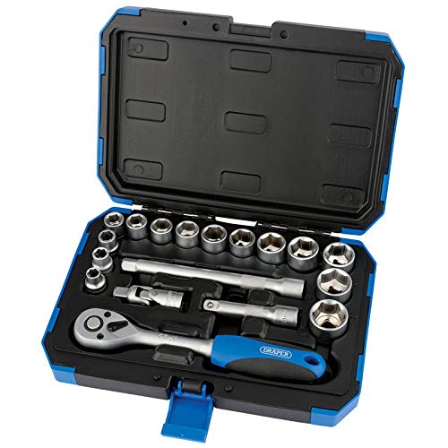 Draper 18 Piece Metric Socket Set with Ratchet Tool & Case - 3/8" Square Drive - DIY Home Professional & Car Kit Draper