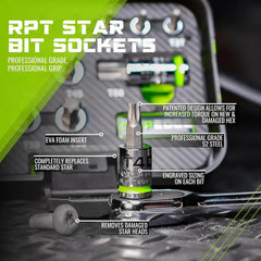 GripEdge Heavy Duty 14pc RPT Star Bit Sockets Torx Driver Set GE14STSRPT